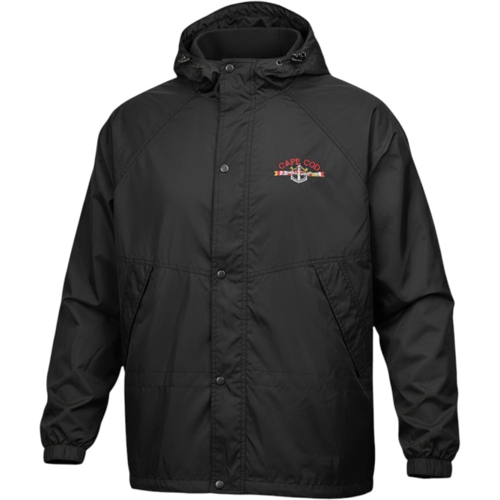 Vintage Cape Cod Windbreaker Jacket Black Embroidered Hooded Full Zip Mens XL